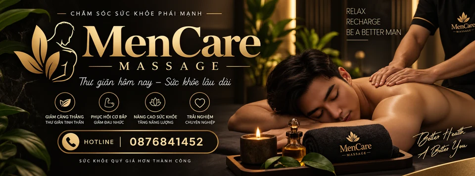 Hình ảnh thương hiệu MenCare: trải nghiệm massage thư giãn vai lưng, từ ảnh bìa Facebook Page